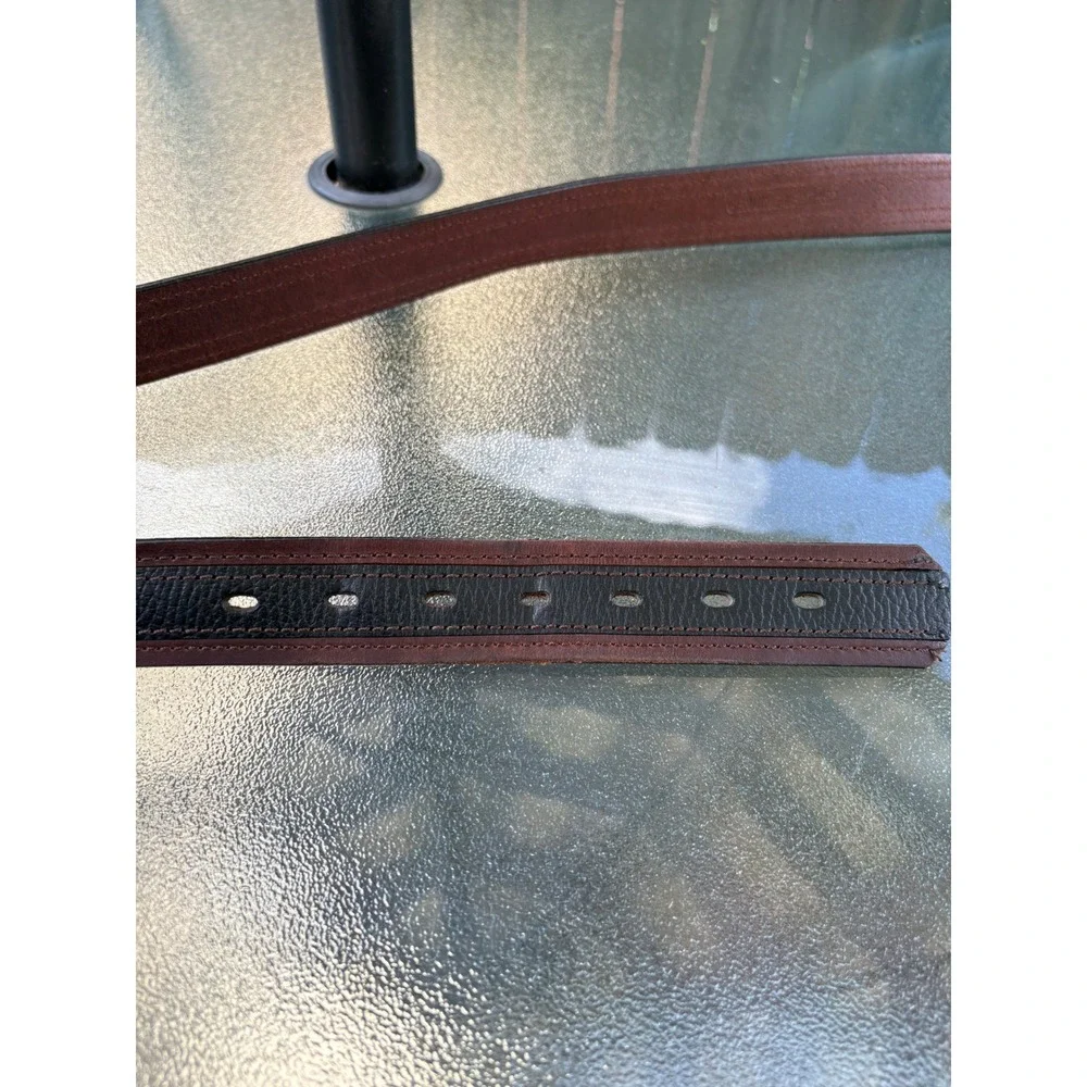 Haggar Mens Brown Black Two Tone Genuine Leather Belt Silver Buckle 48 Inch